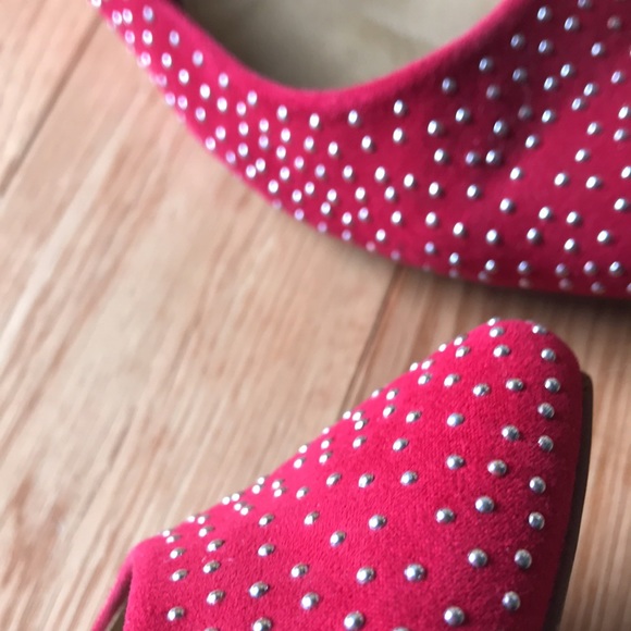 Aldo Red Suede Silver Studded Pointy Toe Flats | Size 8.5 - Picture 9 of 12